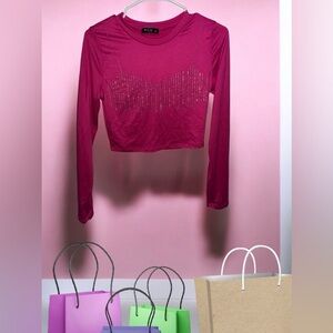 Stylish Fuchsia Long Sleeve Crop Top